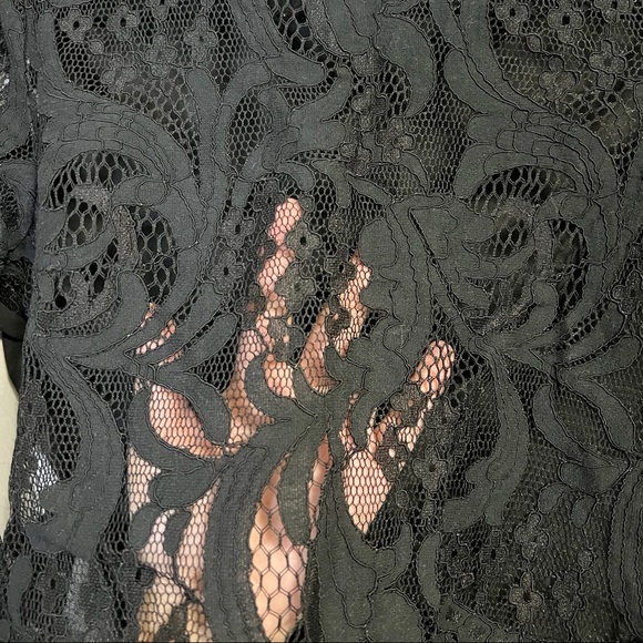 Peach | Floral Lace Up Sheer Long Sleeve Crop Top in Black - Picture 5 of 7